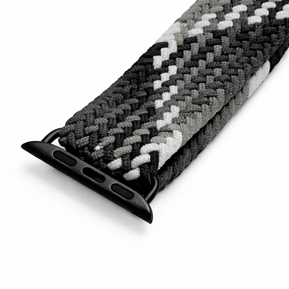 Braided Solo Loop Adjustable Watch Band Black Grey White Chevron Pattern
